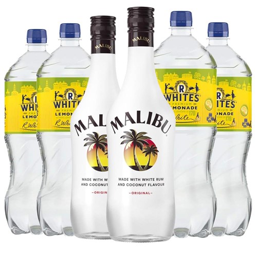Case of 6 with Malibu Original Coconut Rum 70cl and R. White’s Lemonade | Spirit & Mixer Set